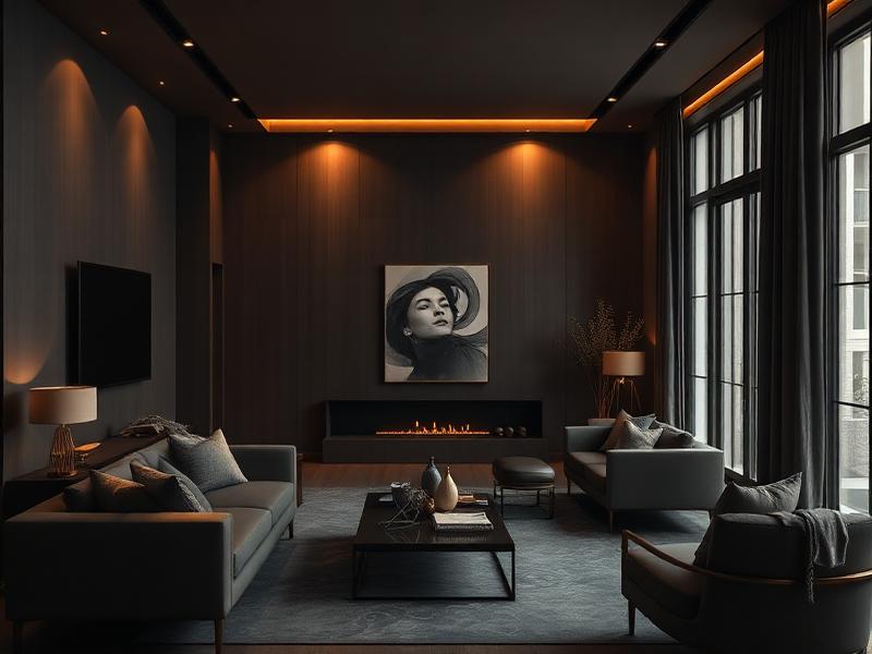 Salon contemporain photoréaliste avec une belle lumière naturelle