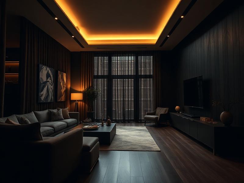 Vue large et cinématographique d'un espace de vie contemporain