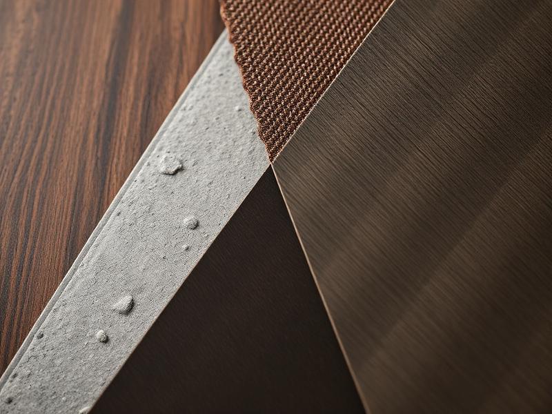 Gros plan sur des matériaux d'architecture : bois, béton, tissu, métal